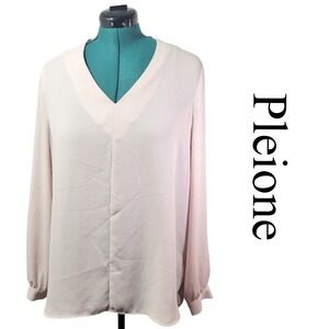 Pleione Blouse Women XL Pink Polyester V-Neck Long Sleeve Chic Workwear WAQ59100